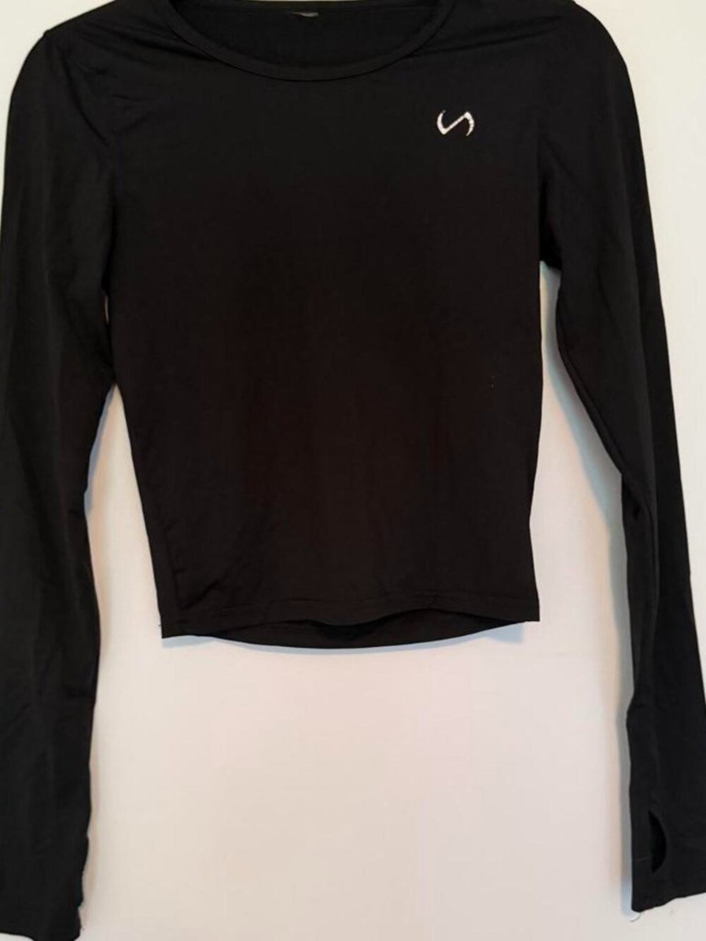 Black TUF long sleeve crop top compression shirt, size S